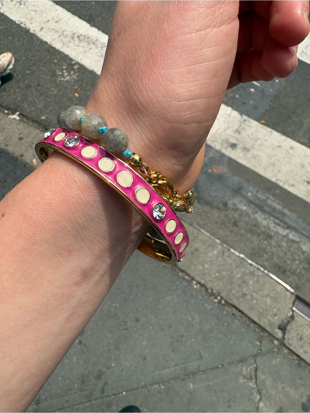 kate spade Pink Enamel Bangle with Cream Dots and Crystal Accents‎